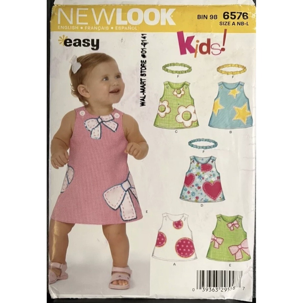 Simplicity New Look 6576 Sewing Pattern Baby Dress Headband NB-L Uncut
